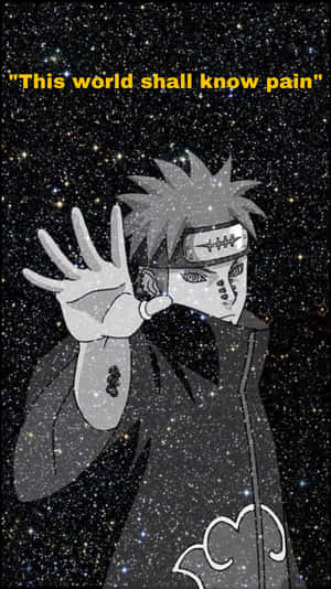 動漫忍者角色帶刺頭髮和頭帶，在星空背景下舉手，附有引文文字。
