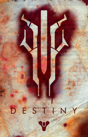 Destiny遊戲標誌，在紋理紙背景上帶有血滴。