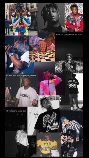 說唱歌手 XXXTentacion 在街頭服飾和表演時刻的拼貼畫，帶有文字疊加。