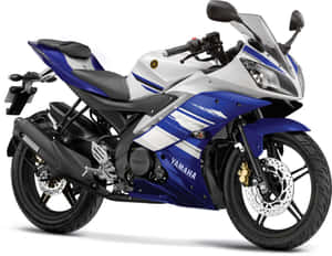 帶有金色制動卡鉗的藍白Yamaha運動摩托車。 — 低飽和度 壁紙