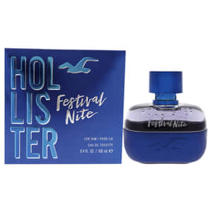 藍色Hollister Festival Nite男士香水瓶和包裝。