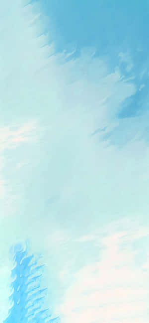 水彩天空，帶有柔和雲彩和松樹剪影，藍白色調。