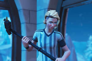 Fortnite裁判在藍色燈光的房間裡拿著錘子。