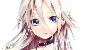 銀髮藍瞳的動漫少女，戴著黑色頸鏈。 — 白色美學gif 壁紙
