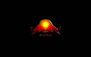 Red Bull 標誌，兩頭紅色公牛在黃色太陽下相對而立，背景為黑色。
