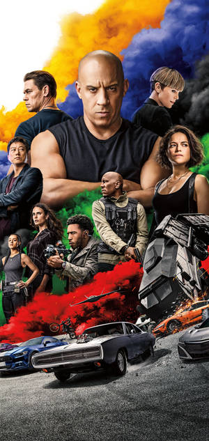 Furious 7 演員和汽車在爆炸性動作場景中。