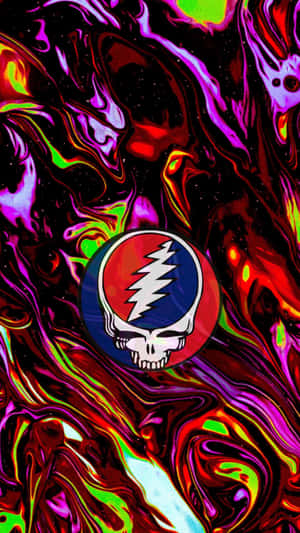 Grateful Dead骷髏頭標誌在旋轉的霓虹迷幻背景上