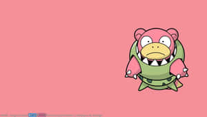 Mega Slowbro 寶可夢，在粉紅色背景上有鋒利的牙齒
