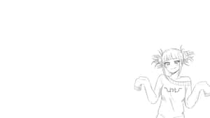 紮著雙馬尾的動漫女孩以俏皮的素描風格彎曲手臂。