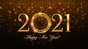 金色2021煙花慶祝，喺閃爍黑色背景上嘅Happy New Year文字。 — 閃粉 壁紙