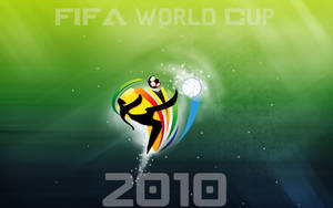 2010年FIFA世界盃標誌，帶有彩色抽象足球員和球。