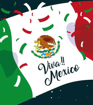 墨西哥國旗與紙屑和Viva Mexico文字，慶祝墨西哥自豪。