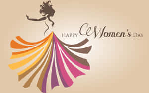 Happy Women's Day 圖形，包含跳舞女性剪影和色彩繽紛的飄逸裙子。
