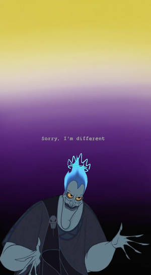 藍皮膚動畫反派戴皇冠，漸變天空，文字「sorry i'm different」