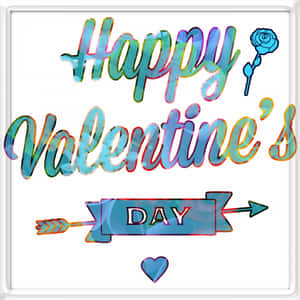 Happy Valentine's Day 圖形 彩虹文字 藍色玫瑰箭頭 心形