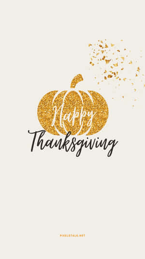 Happy Thanksgiving 文字，配以金色閃粉南瓜和飄落的紙屑。