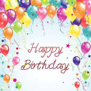 被氣球和五彩紙屑環繞的 Happy Birthday 祝福。