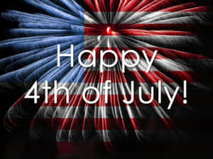 紅、白、藍三色的愛國煙火表演，文字為「Happy 4th of July」