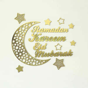 金色新月和星星，配以 Ramadan Eid Mubarak 祝福。 — 慶祝 壁紙