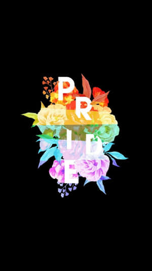 黑色背景上被彩色花朵包圍的Pride文字