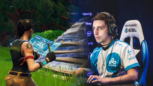 專業電競選手與遊戲角色一起玩Fortnite。