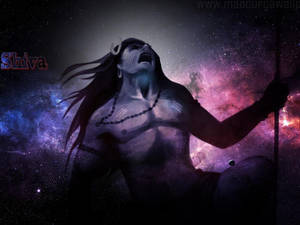 一位長髮戴新月冠的神話神祇，對著滿是星星的星雲咆哮。 — 星雲 壁紙