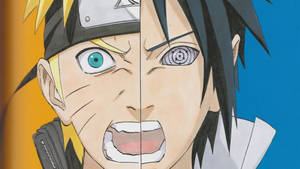 動畫角色 Naruto 和 Sasuke 以強烈表情大喊分面
