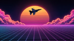 80年代合成器浪潮風格牆紙，附有戰鬥機剪影。 — 80年代 GIF 壁紙