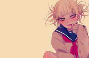 穿著水手服的動漫女孩，金髮橙眼，微笑著。 — Himiko toga GIF 壁紙