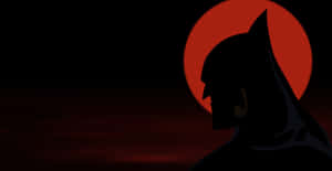 蝙蝠俠在夜間紅日下的剪影 — 蝙蝠俠 壁紙