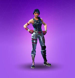Fortnite角色穿著銀色和紅色服裝，背景為紫色