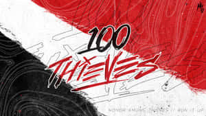 100 Thieves 的塗鴉風格標誌，帶有地形線和標語。
