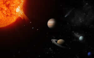 深空中帶有太陽和行星的太陽系