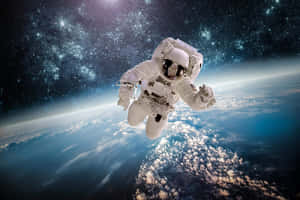 太空人在地球藍色大氣層和白色雲層之上的太空中漂浮。 — 太空 壁紙