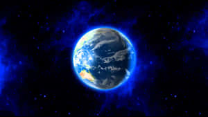 在滿佈星斗的宇宙虛空中發光的藍色地球與星雲。
