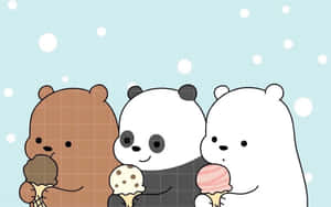 三隻卡通熊喺雪景中食雪糕。 — 雪糕 壁紙