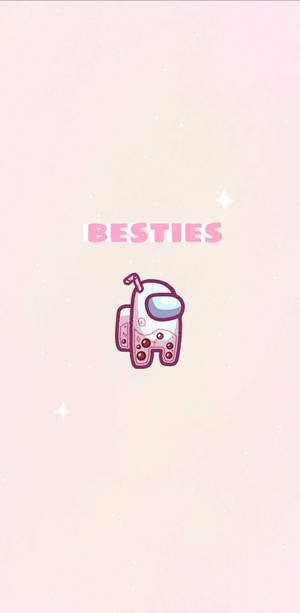 粉紅色太空人角色，在閃亮背景上帶有「besties」文字。