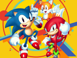 色彩繽紛的遊戲藝術中的 Sonic Tails 和 Knuckles