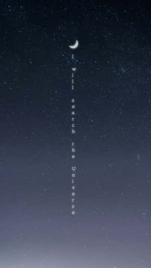 新月和文字 我將在星空夜空中搜尋宇宙