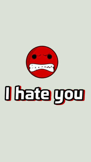 紅色憤怒表情符號與文字 I hate you 在綠色背景上