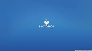 藍色漸變背景上的像素心形和Photoshop文字