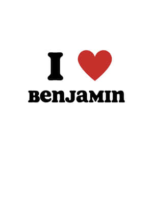 文字圖形，以黑白紅三色顯示 I heart Benjamin。