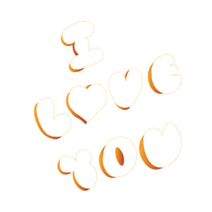 金色3D文字在白色背景上以心形字母顯示i love you