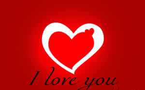 一個發光的白色心形，帶有「I love you」文字，背景為紅色。