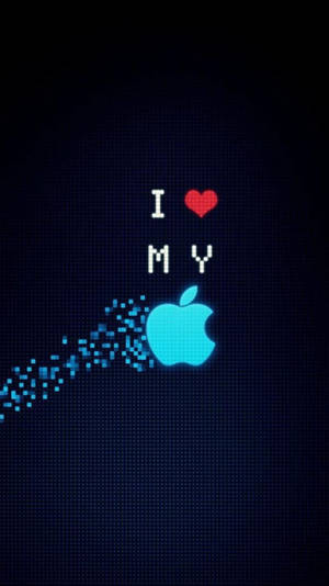 像素化的藍色Apple標誌，後面有「I ❤️ MY」文字在深色數位網格上跟隨。