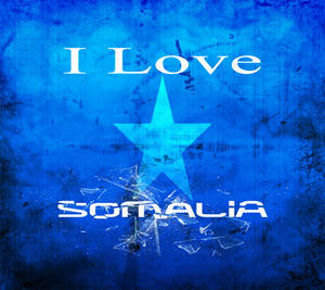 藍色垃圾搖滾風格背景，帶有文字 I Love Somalia 以及帶有碎玻璃效果的星星。