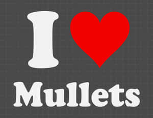 灰色網格背景上的 I heart mullets 圖形設計。
