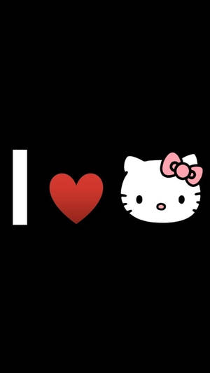 Hello Kitty在黑色背景上帶有心形圖案。