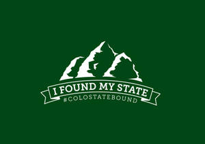 白色山脈標誌，附有橫幅文字 I FOUND MY STATE 和標籤 COLOSTATEBOUND，背景為綠色。