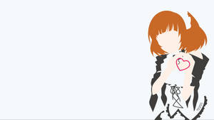動漫女孩橙色頭髮，將粉紅色心形放在臉上。 — 簡約動畫 壁紙